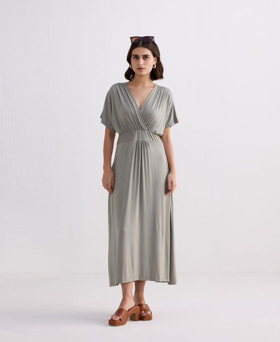 

Женское струящееся макси-платье А-силуэта с боковыми разрезами, светло-оливкового цвета Reistor, Green