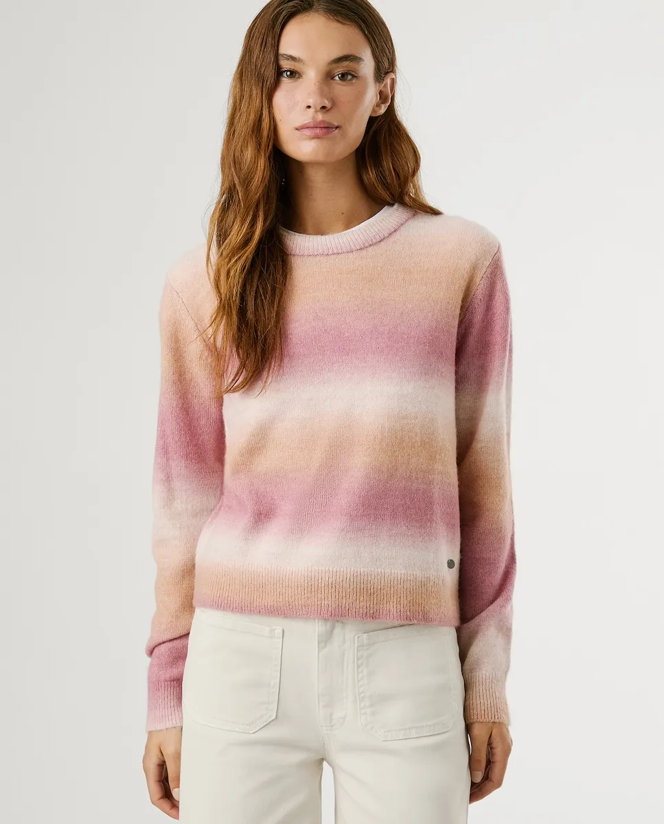 

Женский джемпер с круглым вырезом и градиентными полосками Pepe Jeans, розовый