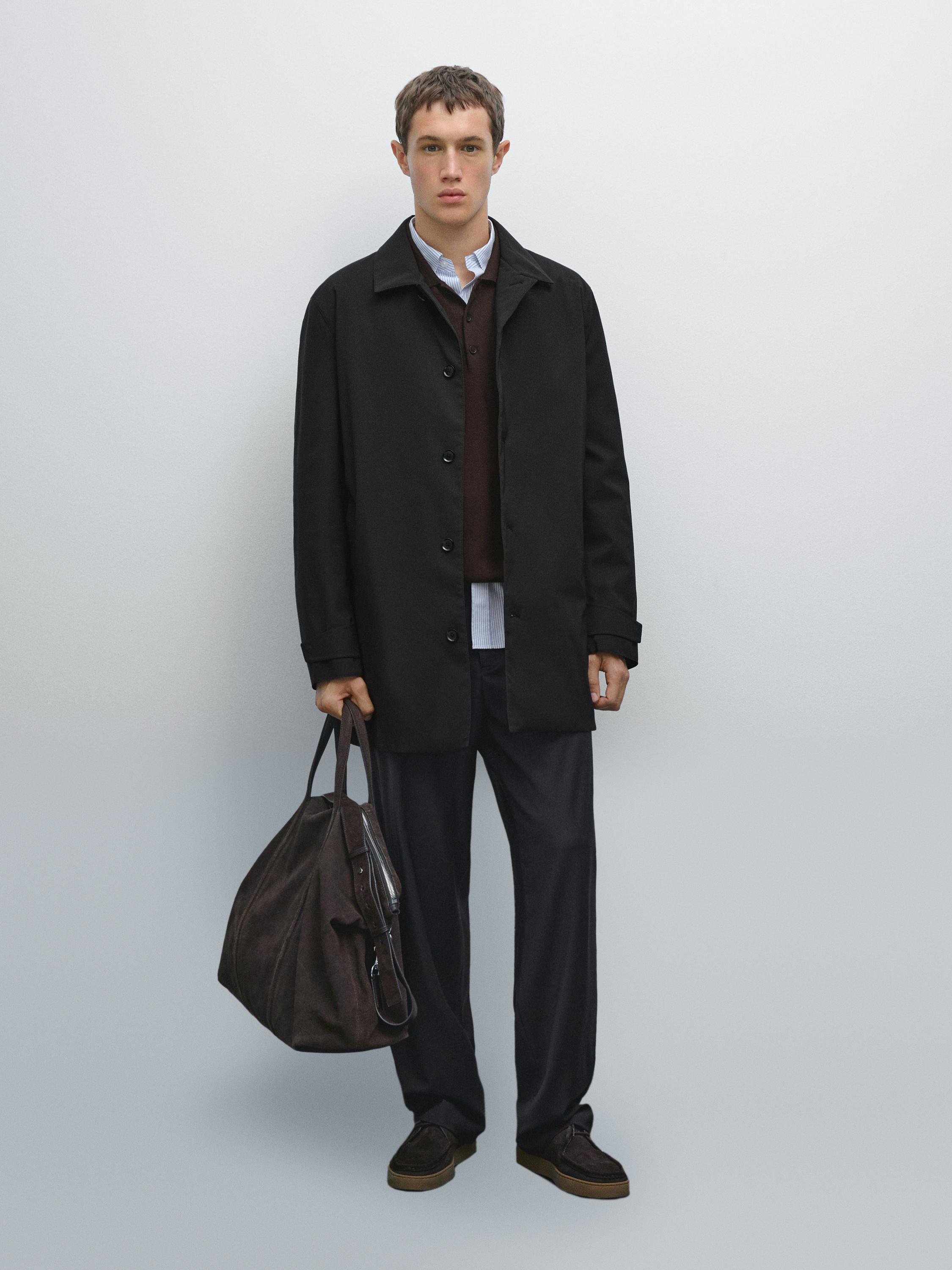 

Плащ из водоотталкивающей ткани Massimo Dutti, темно-синий