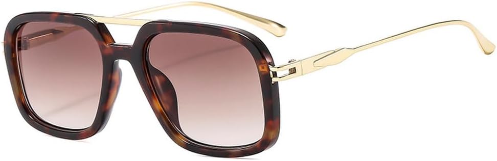 

Мужские солнцезащитные очки в стиле ретро с двойной перемычкой, квадратной формы, защита от УФ-излучения UV400, модные женские солнцезащитные очки с градиентным переходом WNCKSQ, Leopard Tea Gradient