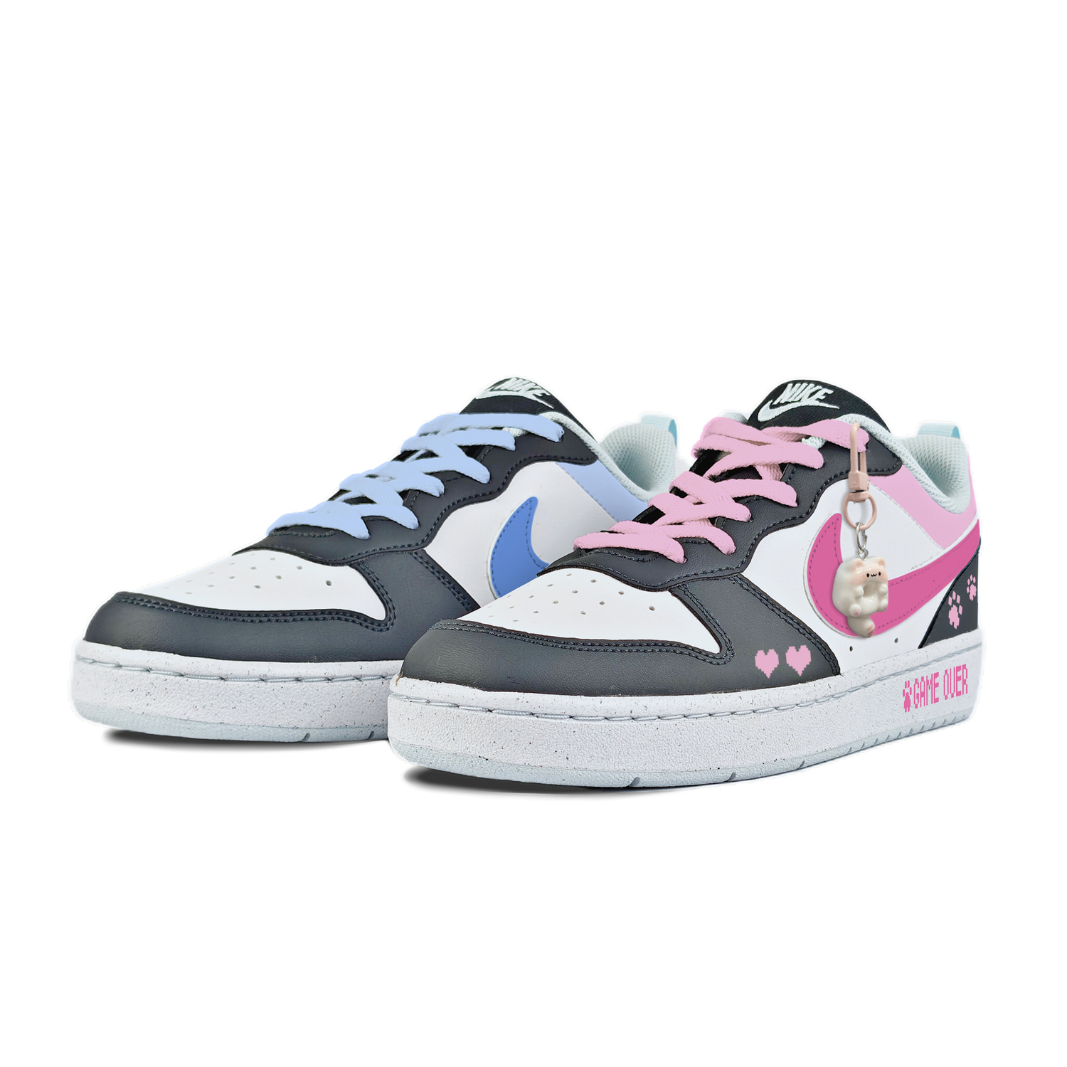 

Nike Court Borough розовые с синим принтом лапы противоскользящие износостойкие низкие детские скейтбординговые туфли Black Kids'