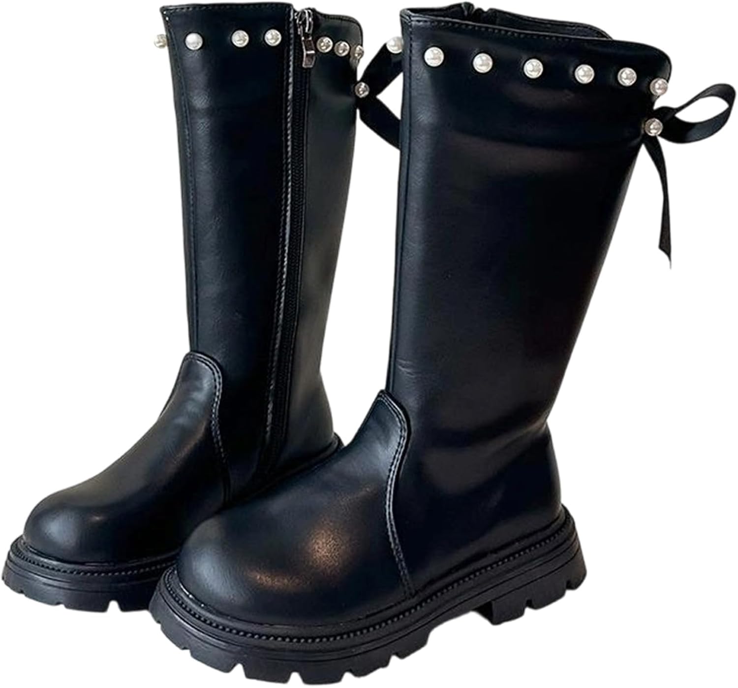 

Детские зимние ботинки для девочек до середины икры, вязаные, с флисовой подкладкой, высокие до колена, с боковой молнией, модные панк-башмачки из кожи, для детей 3-12 лет Generic, 13-Black