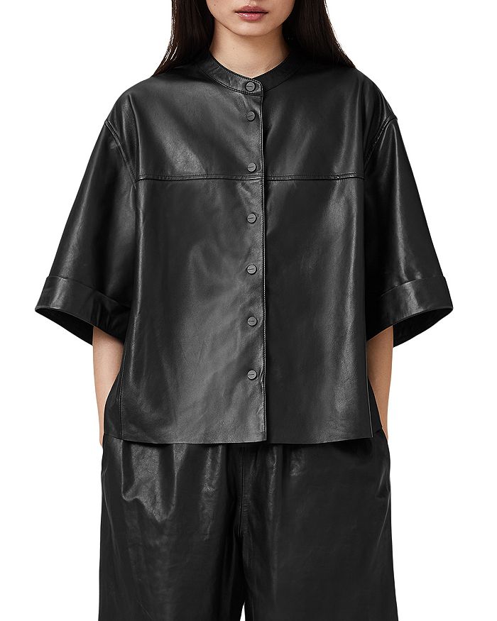 

Кожаная рубашка Jenna Lea ALLSAINTS, черный