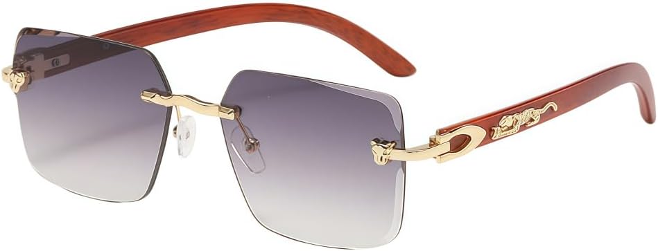 

Винтажные солнцезащитные очки без оправы, прямоугольной формы, ретро-металлическая оправа, роскошные солнцезащитные очки с тонированными линзами цвета «бафф» MAZNVISO, Gray