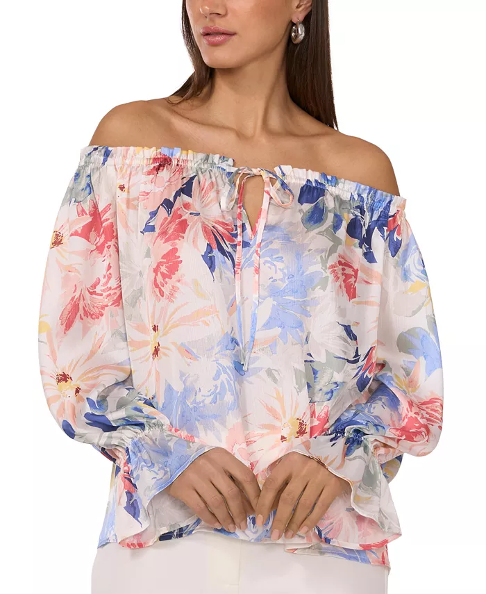

Женский топ с цветочным принтом Off-The-Shoulder Vince Camuto, белый