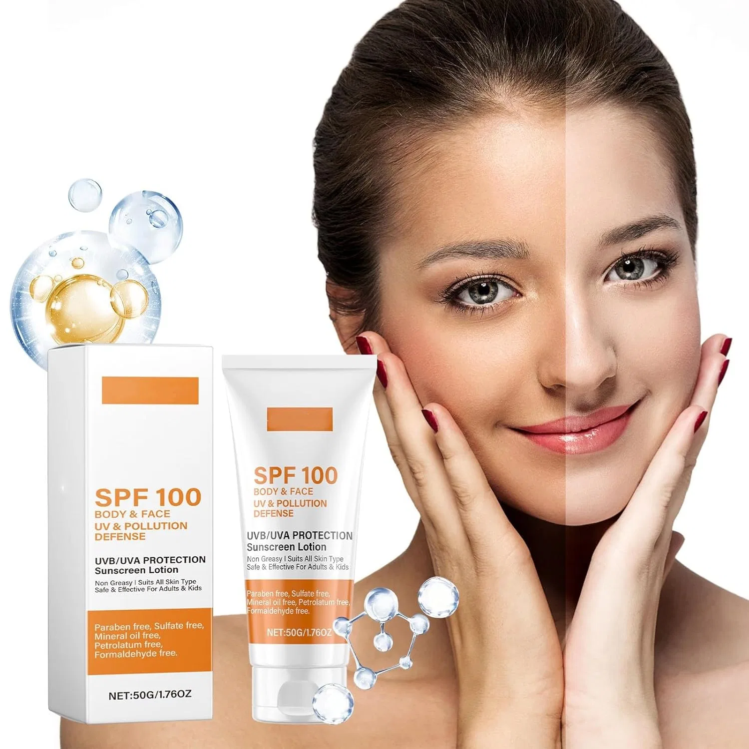 Солнцезащитный крем SPF 100 для лица и тела Bainuai, 1 Piece.