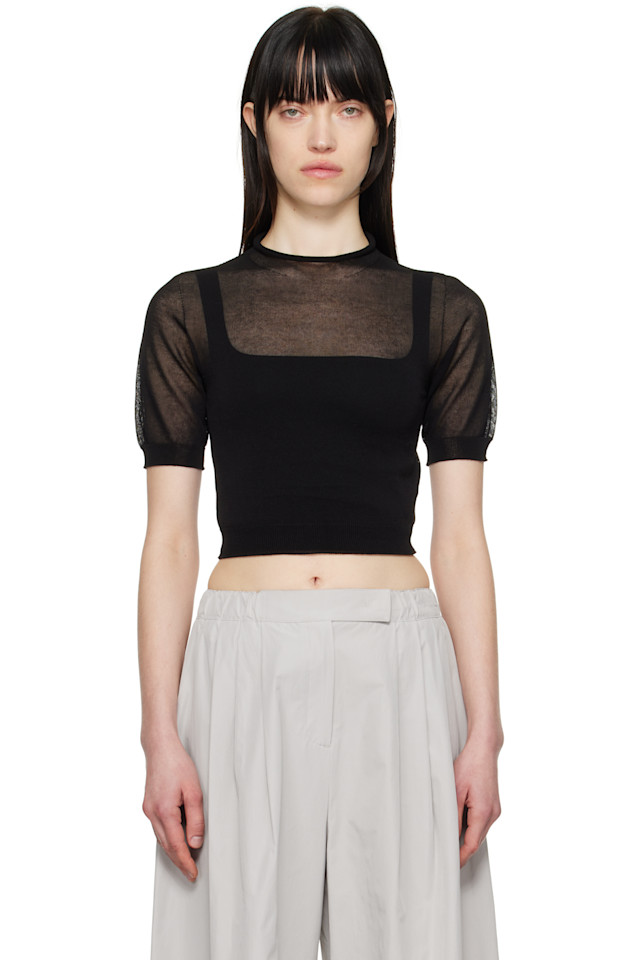 

Облегающий укороченный вязаный свитер Amomento, черный