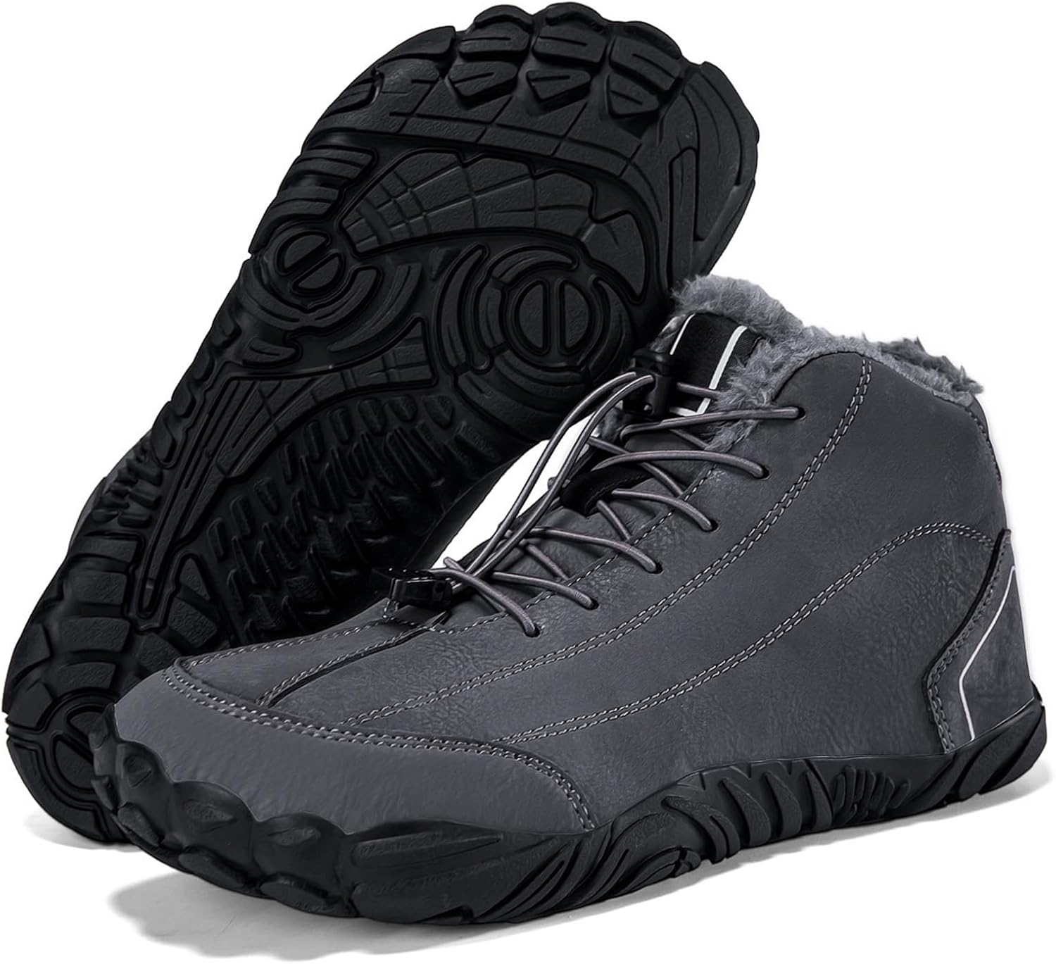 Мужские зимние ботинки Snow Boots Barefoot, утепленные, с теплым мехом, минималистичные зимние ботинки, противоскользящие, короткие у щиколотки, водонепроницаемые, для прогулок на улице Generic, серый — фото 4