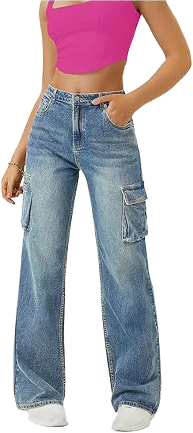 

Женские джинсы с высокой талией и карманами, прямые широкие Gold Toucher