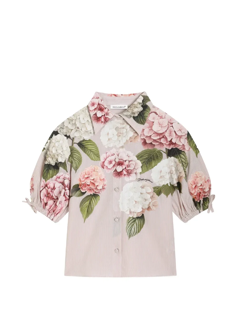 Рубашка из полосатого поплина с принтом гортензий Dolce & Gabbana Kids, розовый