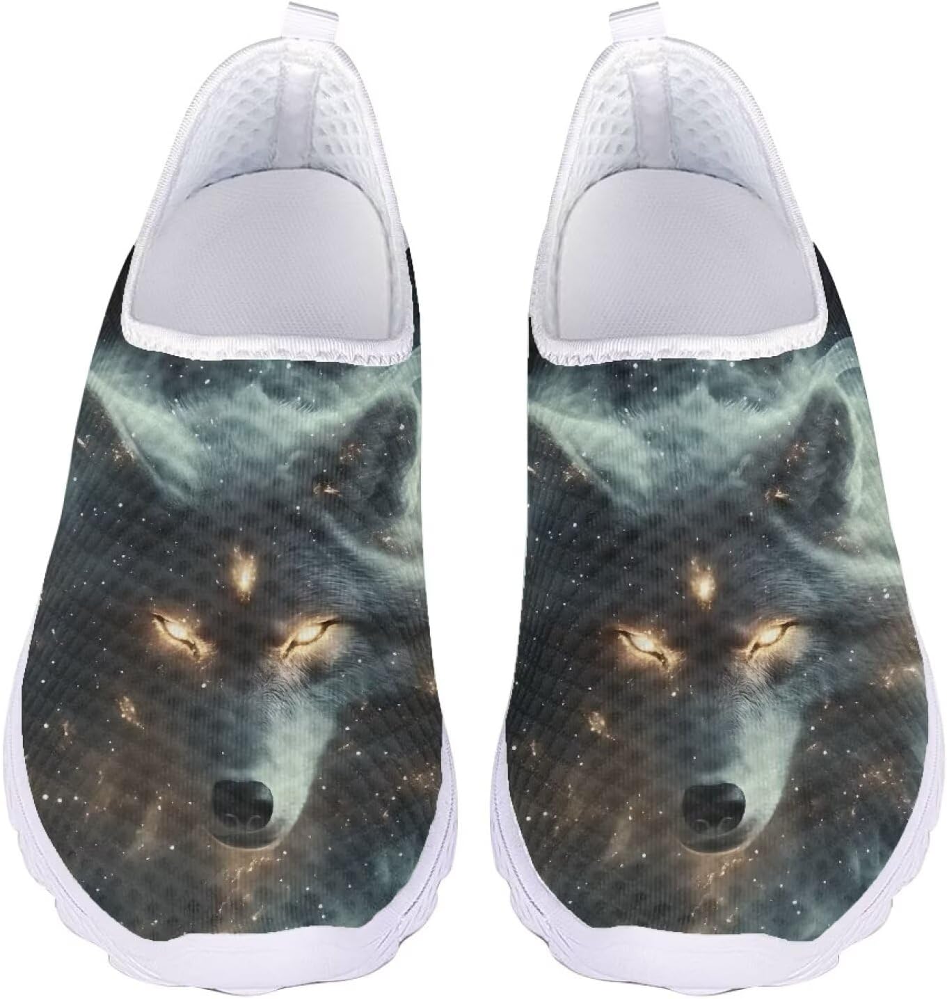 

Мужские модные кроссовки с принтом волка, дышащие, без шнурков, для бега, легкие, с противоскользящей подошвой, для тренировок в спортзале, размер 5-11.5, белая подошва Ocxbuir
