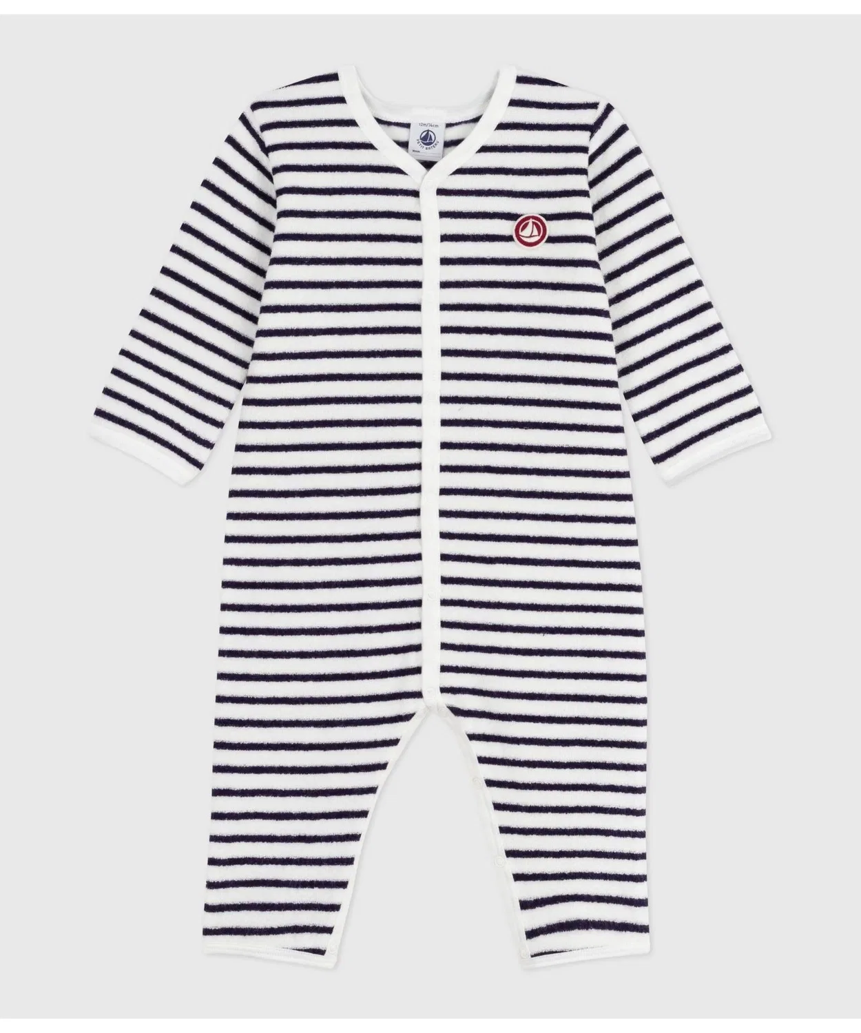 Ромпер без ножек с мариньер-бордюром Petit Bateau, белый с синей полоской — фото 3
