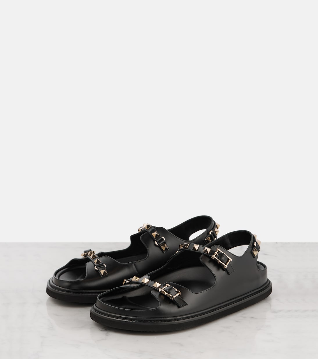 Сандалии Rockstud из кожи на плоской подошве Valentino Garavani, черный — фото 4