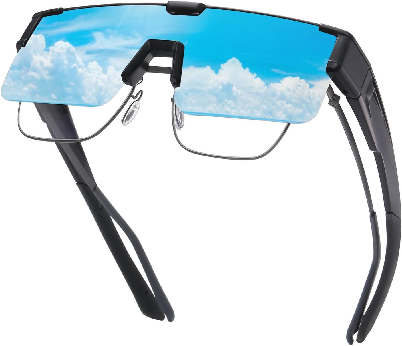 

Солнцезащитные очки HAOLOTA Fit Over Glasses для мужчин, обтекаемые солнцезащитные очки для вождения, езды на велосипеде и активного отдыха на природе, с защитой от УФ-излучения, A02 Mat Black Frame Blue Lens