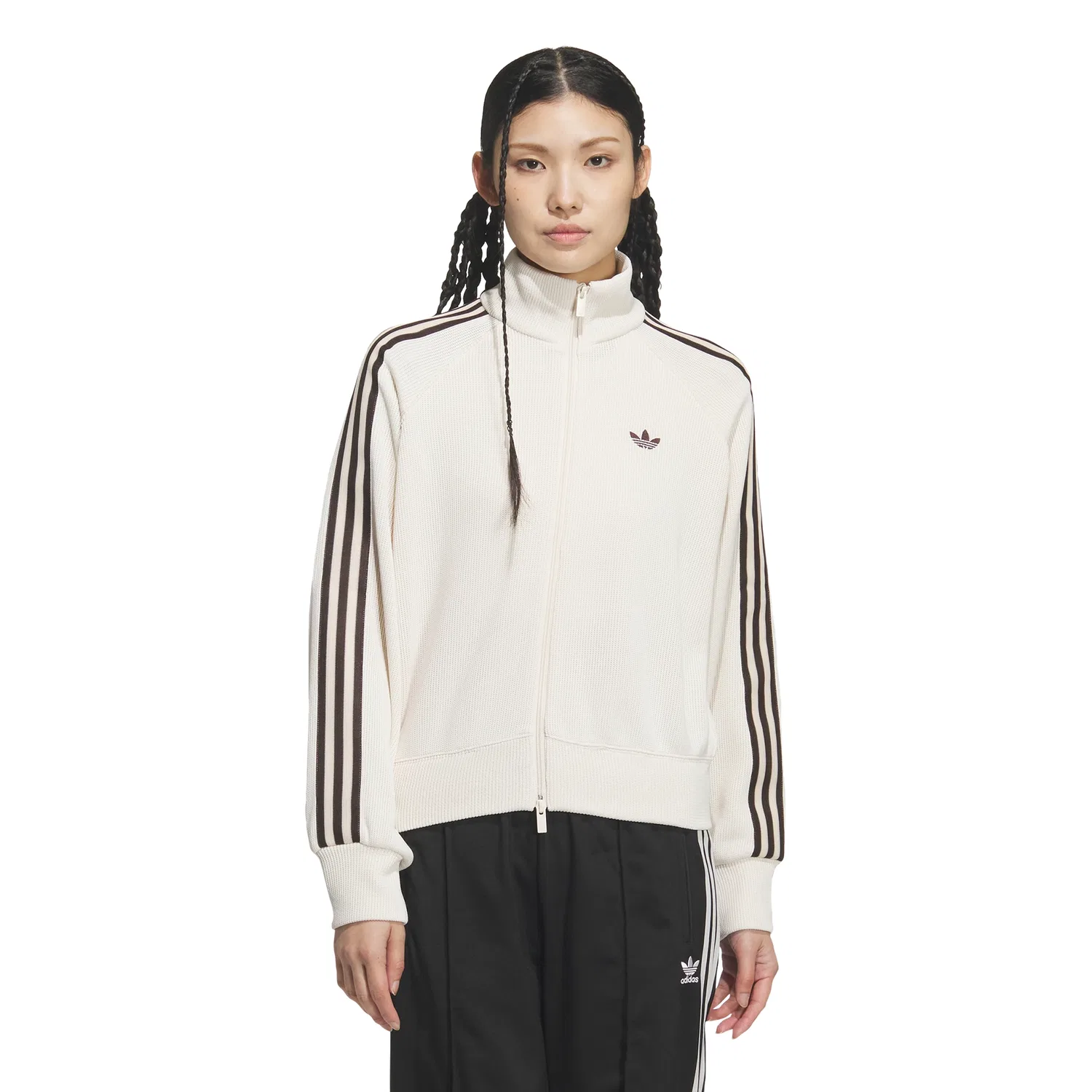 Женский вязаный спортивный топ-баллон на молнии цвета Wonder White от Adidas — фото 4