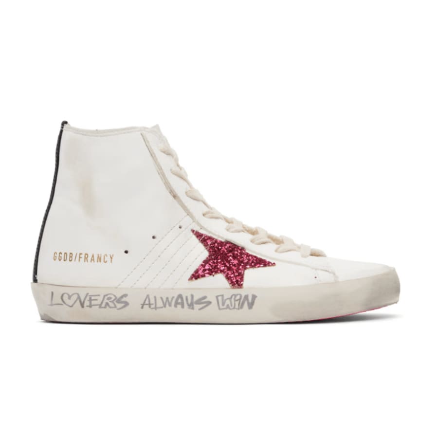 Женские кроссовки Golden Goose Francy из белой кожи с розовыми блестками