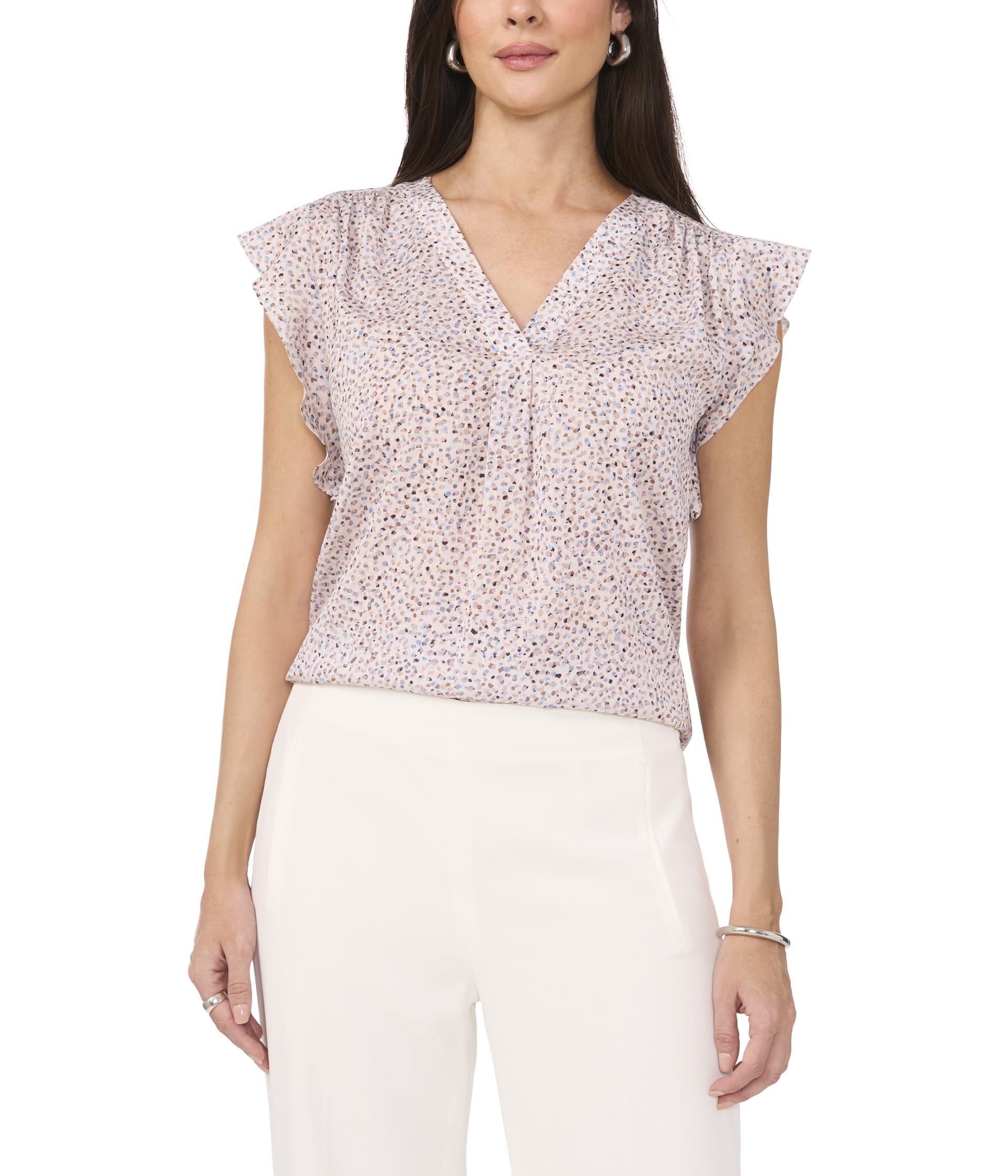 

Блуза Vince Camuto V Neck Ruffle, цвет New Ivory