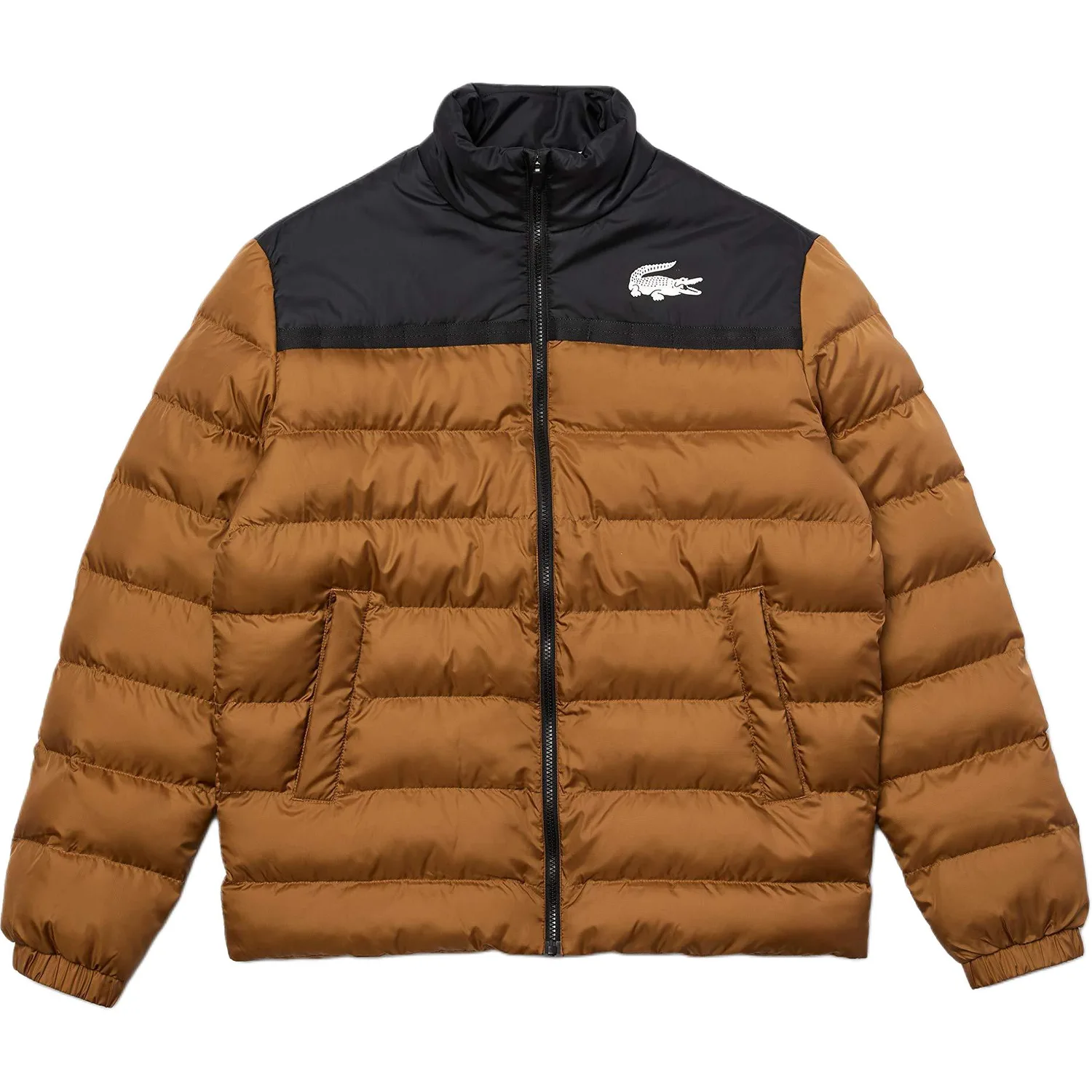 LACOSTE Куртка-пуховик мужская коричневая/черная/XP9 с воротником-стойкой, стеганая, утепленная