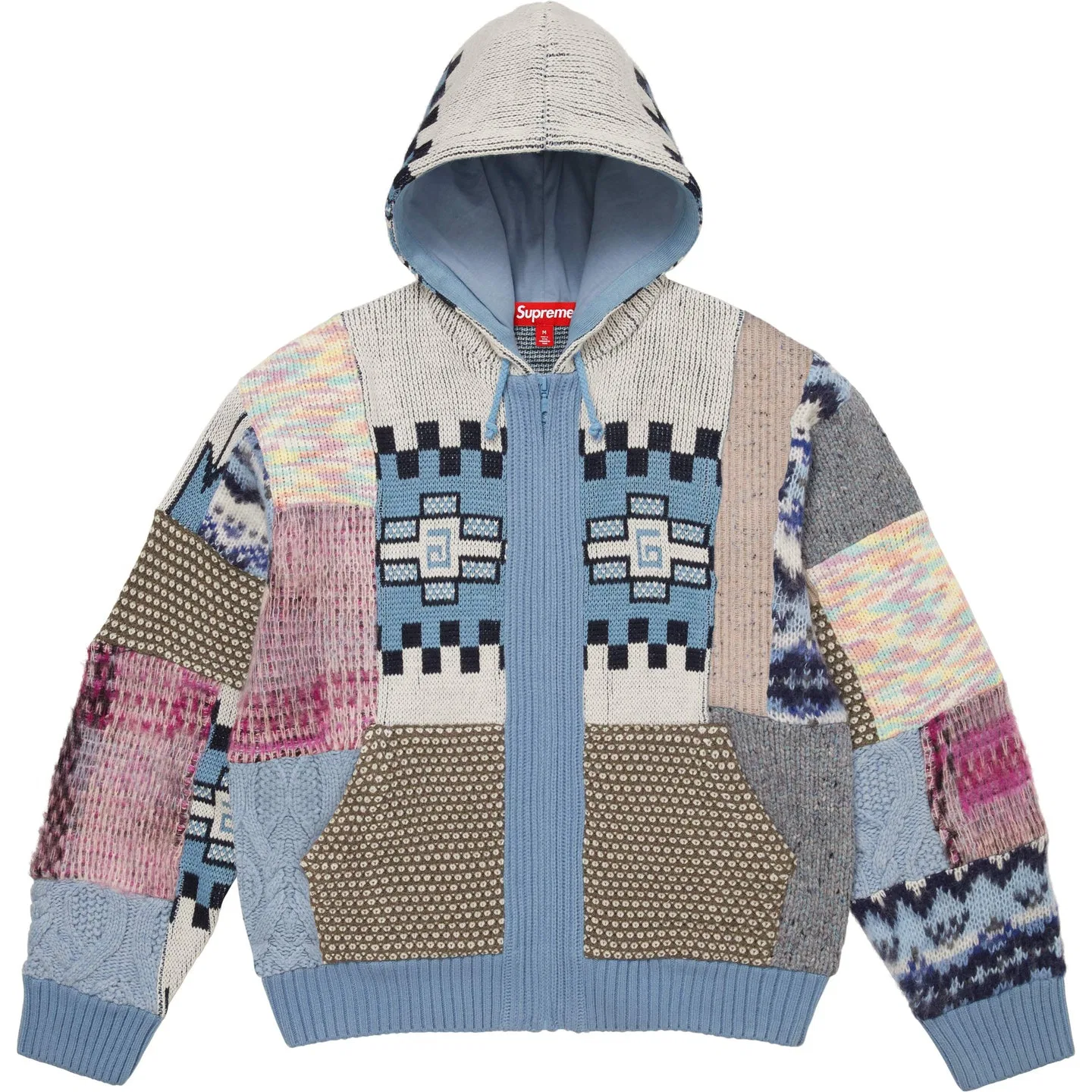 Свитер Supreme с патчворк-молнией Light Blue