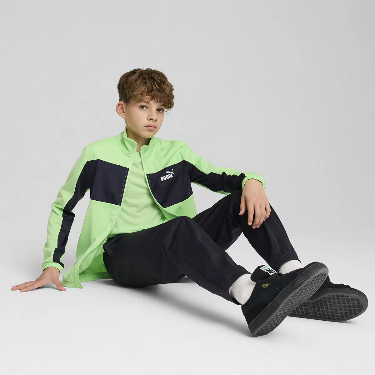 

Детский спортивный костюм Puma Poly в стиле колорблок, зеленый