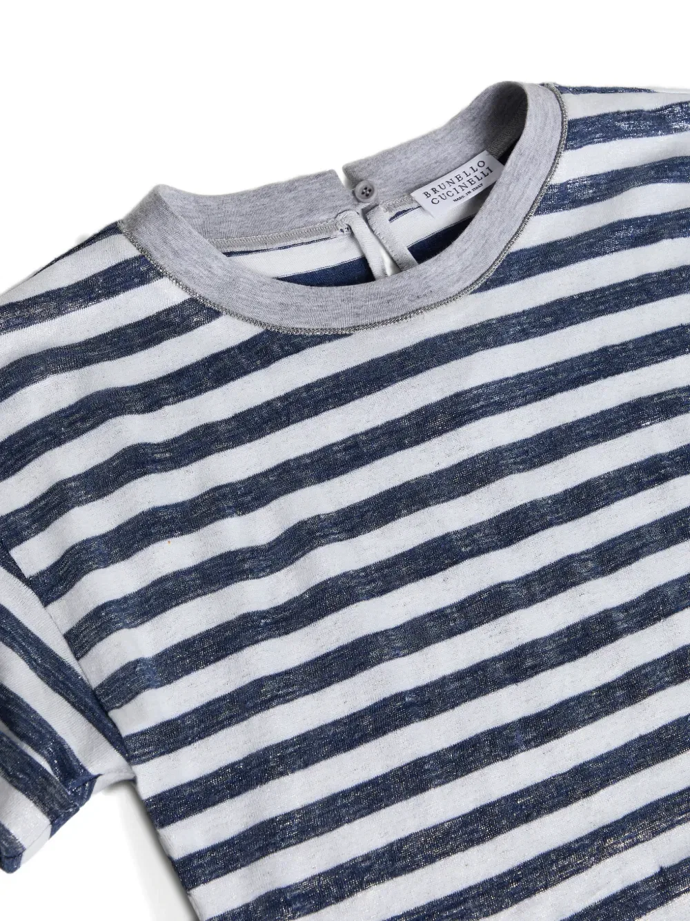 Полосатая футболка из люрекса Brunello Cucinelli Kids, синий — фото 3