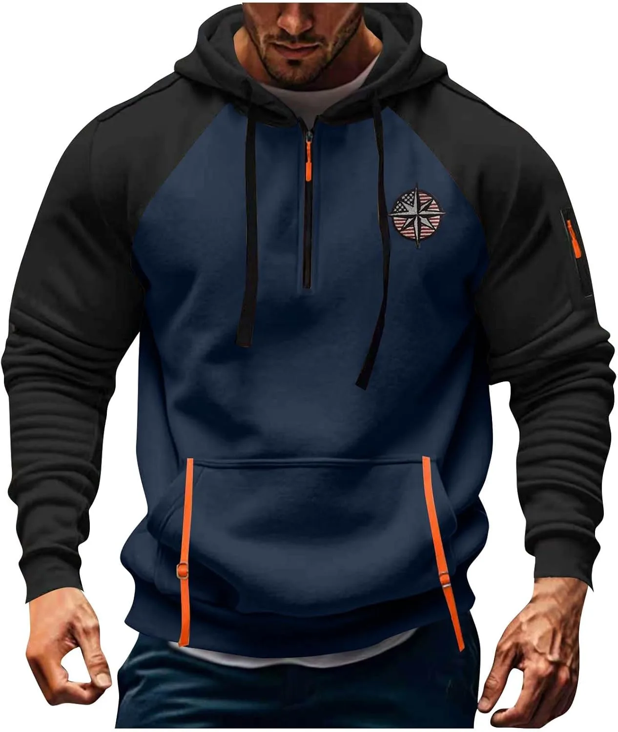 

Толстовка с капюшоном Quarter Zip Up для мужчин, цветной блок