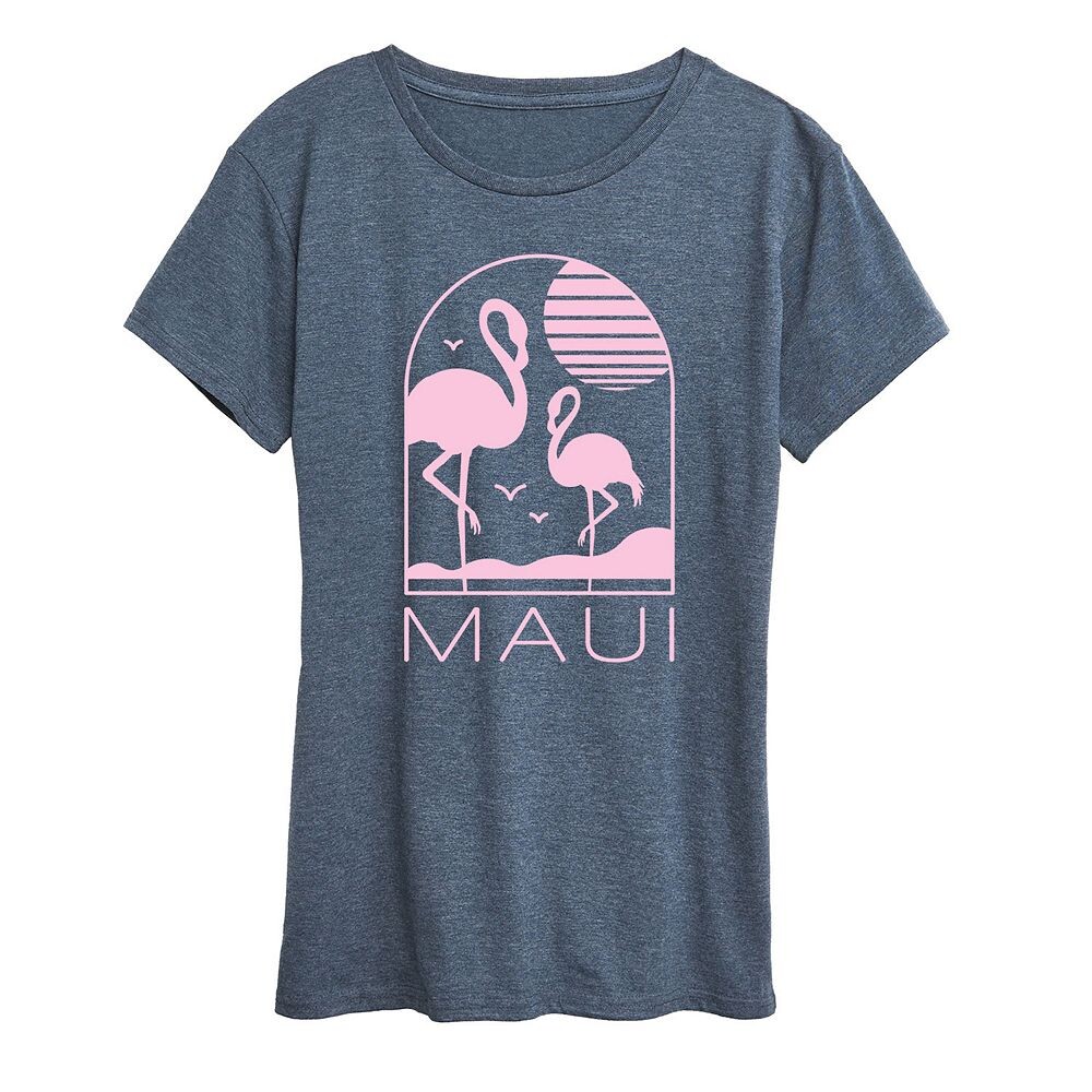 

Женская футболка с рисунком Maui Flamingos, цвет Heather Blue