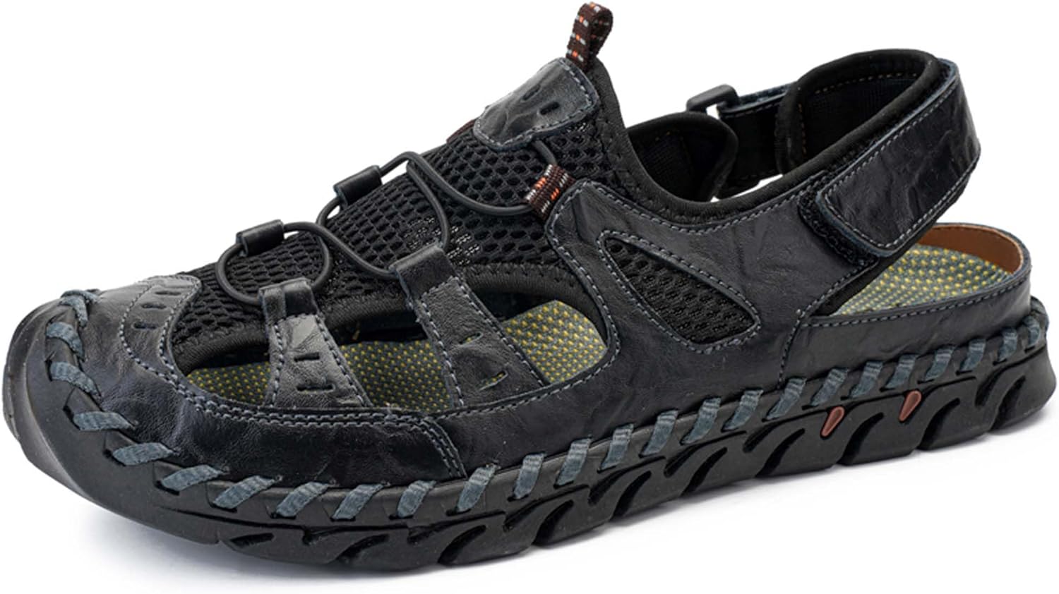 

Мужские спортивные сандалии с закрытым носком - противоскользящие, быстро сохнущие, мужские водные сандалии для пляжа - мягкая кожа буйвола, повседневные прогулочные, для походов и дышащие обувь Generic, черный