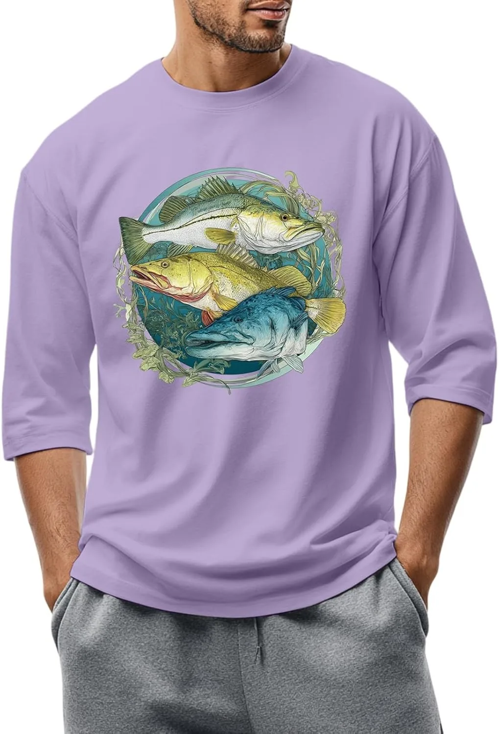 

Футболка для мужчин с принтом, классический крой, 3/4 рукава FQZWONG