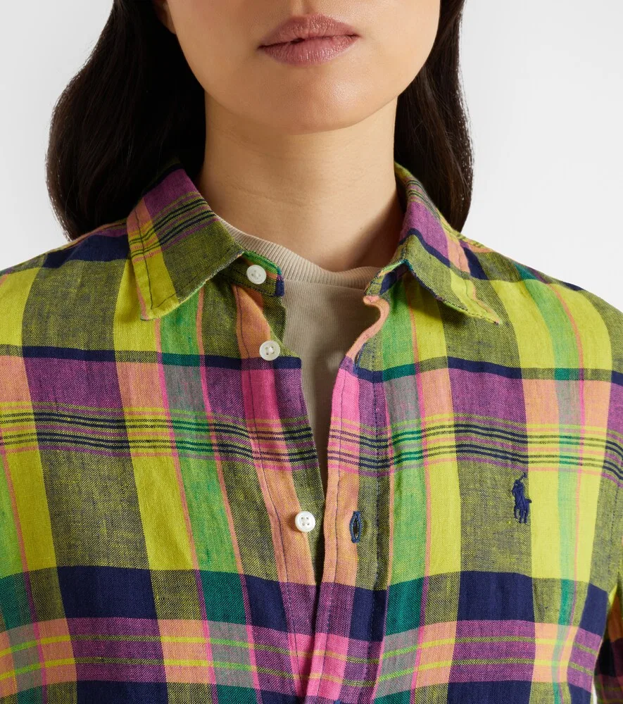 Клетчатая льняная рубашка Polo Ralph Lauren, мультиколор — фото 4