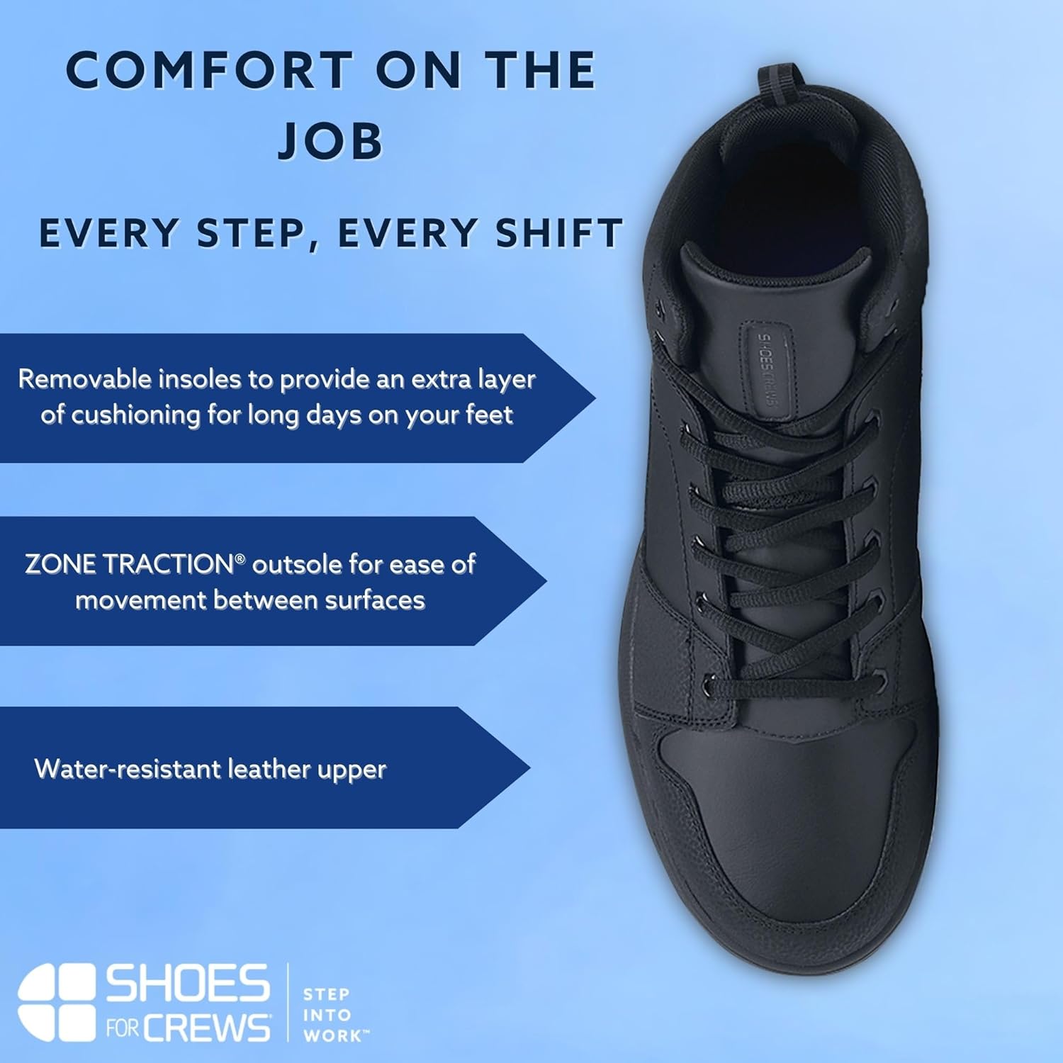 Мужские рабочие кроссовки Shoes For Crews с высокой посадкой и противоскользящей подошвой - удобная, нескользящая рабочая обувь для мужчин в сфере общественного питания, здравоохранения и розничной торговли - Tigon, черный — фото 2