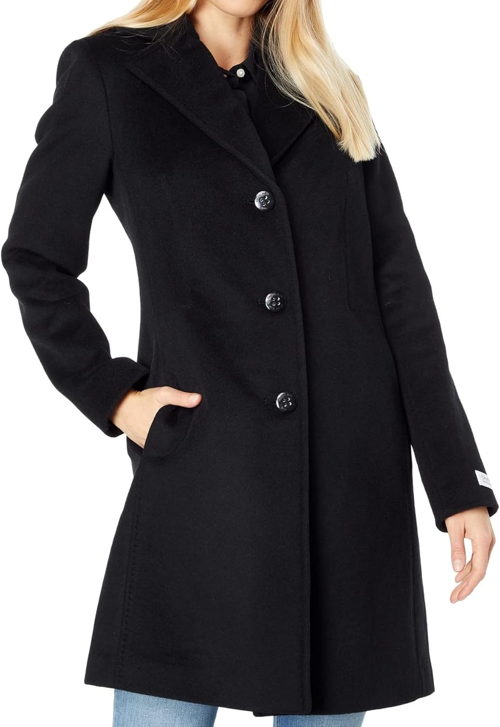 

Calvin Klein Классическое однобортное шерстяное пальто, Black