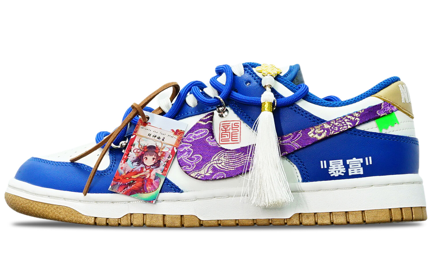 

Женские кроссовки для скейтбординга Nike Dunk, Purple hook gold dragon pattern
