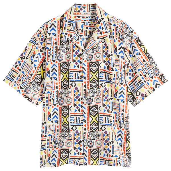 

Рубашка с принтом, свободный, с открытым воротником Beams, белый