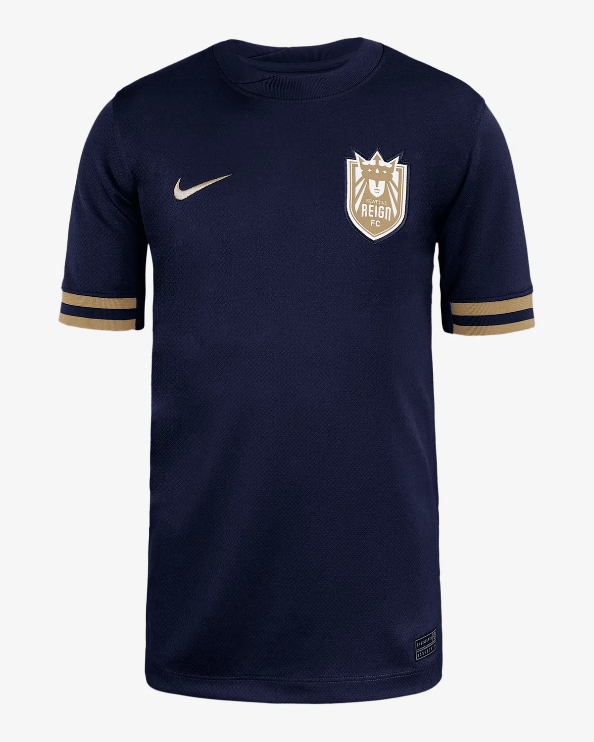 Большие детские Nike Dri-FIT NWSL Replica Jersey Seattle Reign FC 2025 Stadium Home, Blackened Blue/Elemental Gold