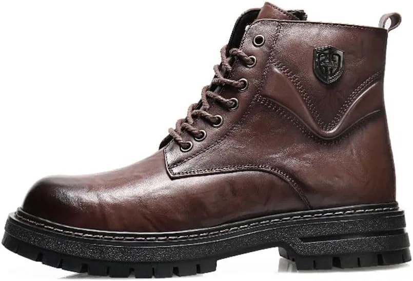 Ботинки MANLADUO Echtes Leder Herren Casual British Style Arbeitsstiefel High Top Mode Plateau Stiefel Vintage Motorradstiefel, Brown — фото 4