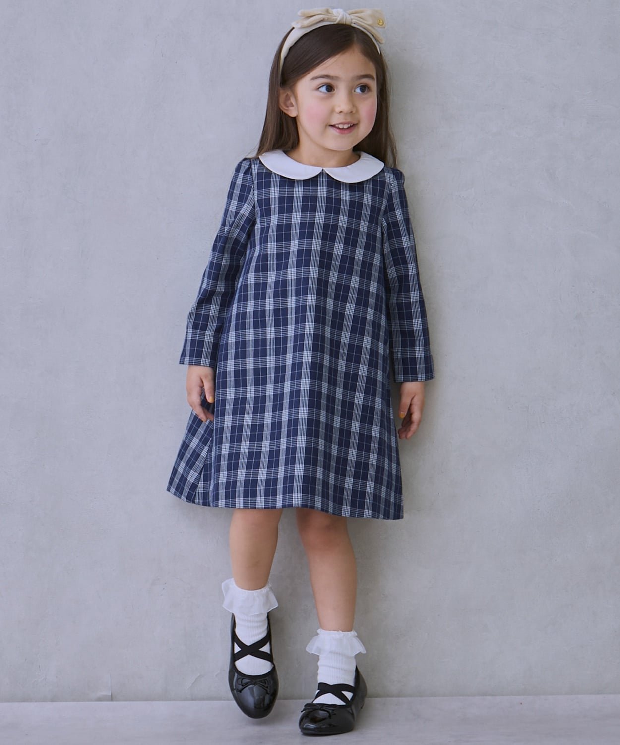 Платье с воротником и длинными рукавами Petit main, Navy blue