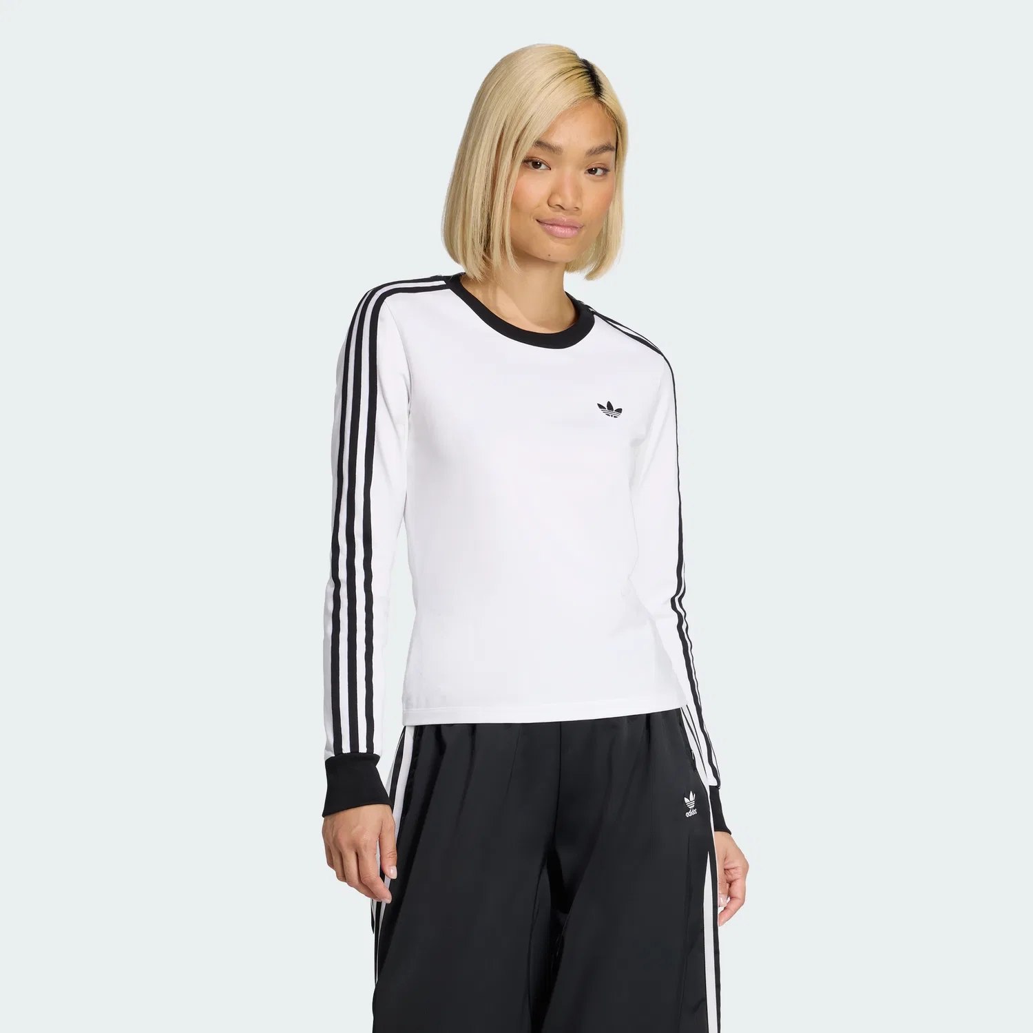 Женская облегающая футболка с длинным рукавом и тремя полосками от Adidas