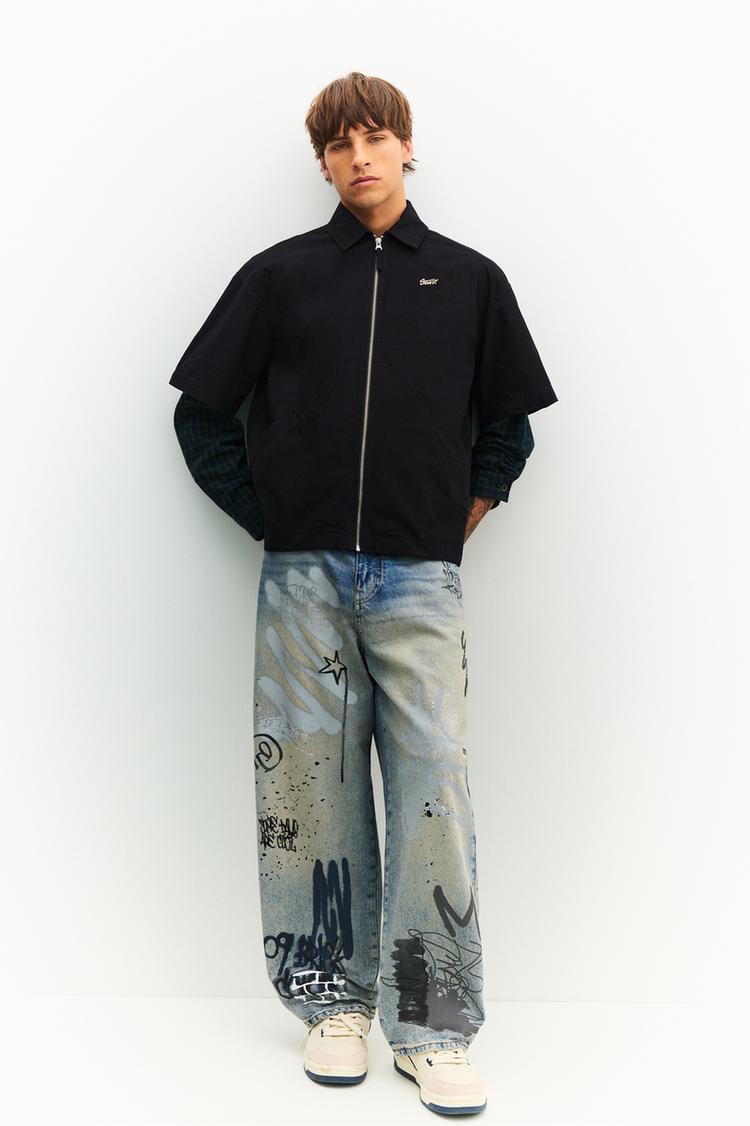 

Джинсы скейтера с граффити Pull And Bear, индиго