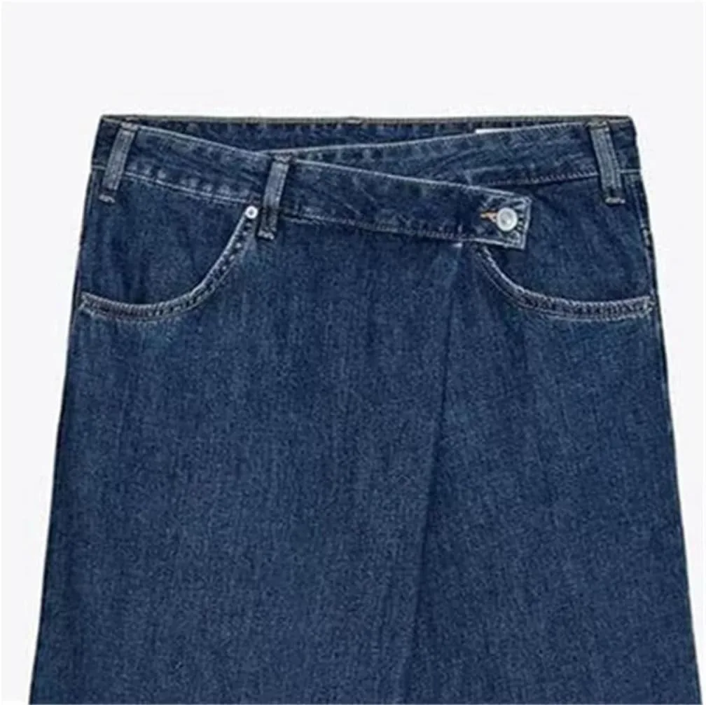 Женские джинсы Wide Leg Straight с асимметричным карманом на пуговицах — фото 3
