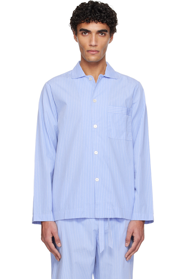 

Tekla Синяя пижамная рубашка из поплина с длинными рукавами