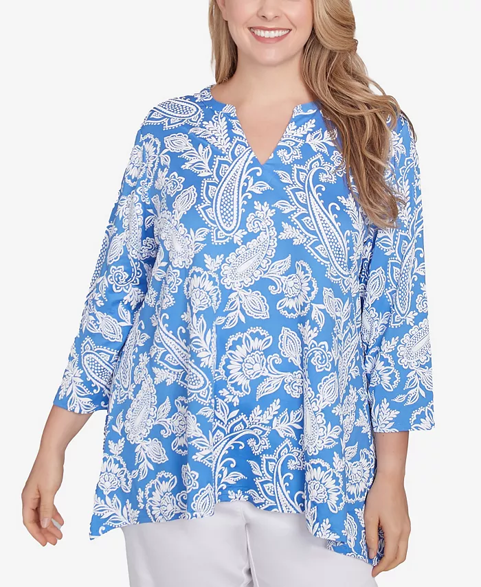 

Топ больших размеров с принтом пейсли в стиле якобинского кантри и V-образным вырезом Ruby Rd., мультиколор