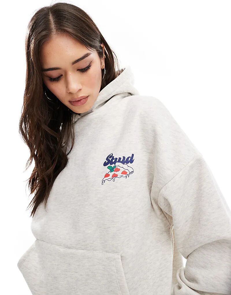 

Толстовка большого размера с принтом пиццы STWD серого меланжевого цвета Pull&Bear