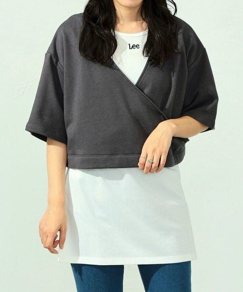 

Многослойная короткая футболка Lee, угольно-серый