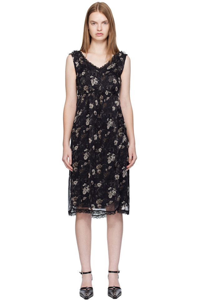 

R13 Черное миди-платье без рукавов с V-образным вырезом