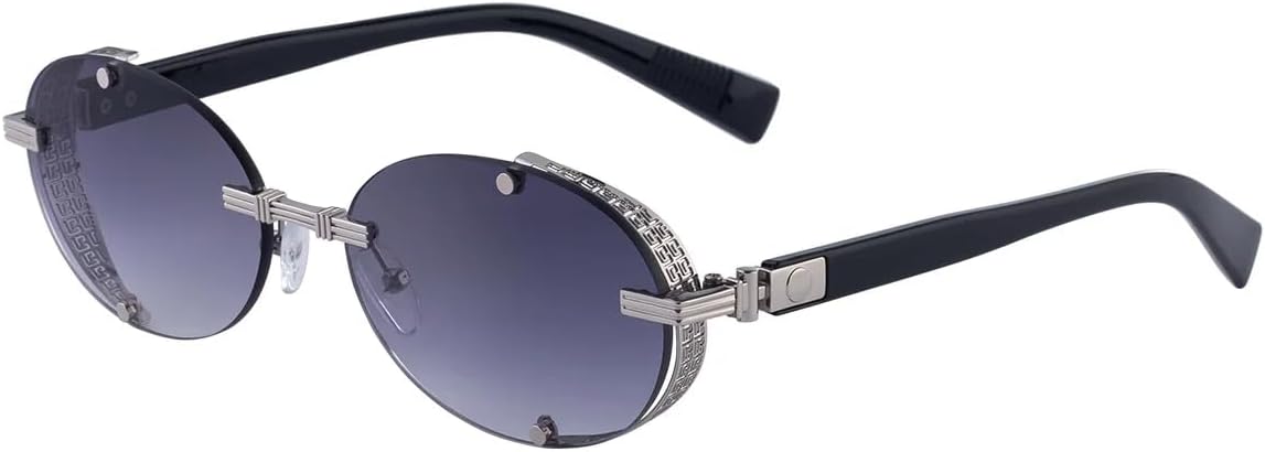 

Винтажные овальные солнцезащитные очки для мужчин и женщин, модные, роскошные, в стиле ретро, ​​с металлической оправой, маленькие, для активного отдыха, защита от УФ-излучения UV400 TVTBBVV, Silver Black