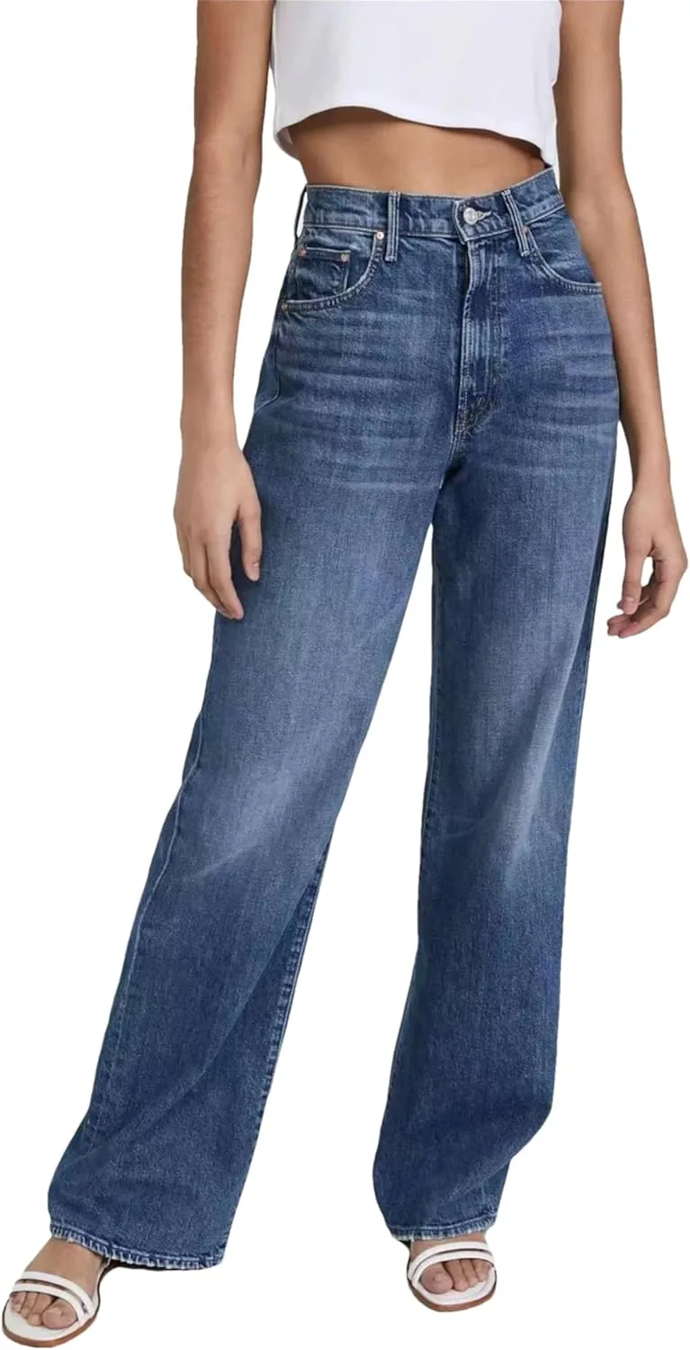 

Женские джинсы с высокой талией и прямыми широкими штанинами