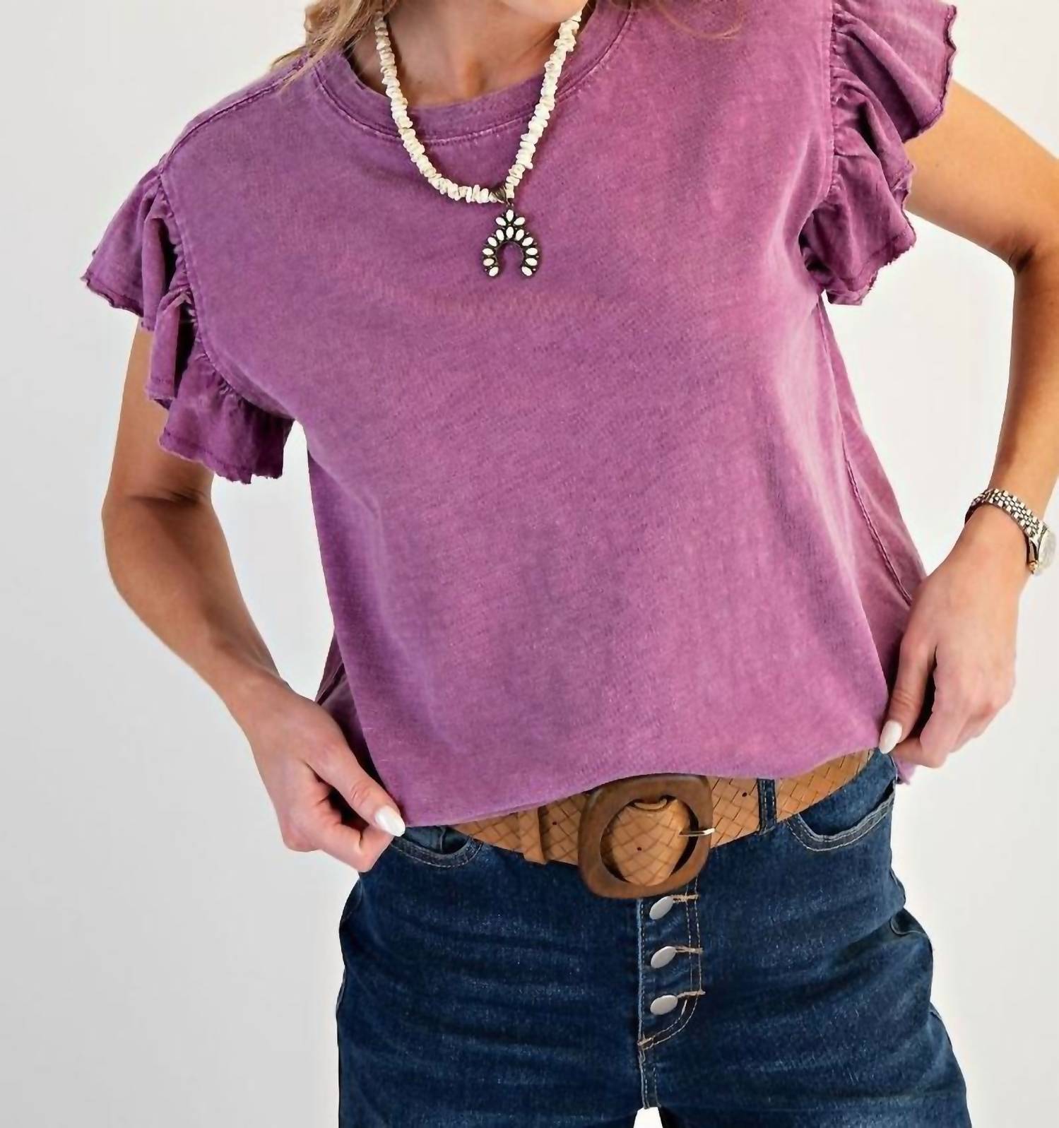 

Easel Трикотажный топ с рукавами-крылышками из минерального стираного хлопка, цвет «орхидея»