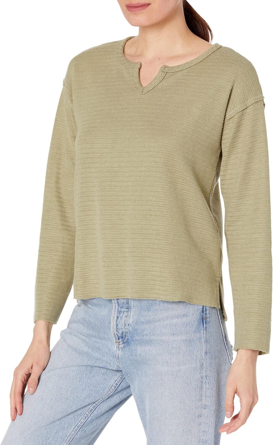 

Свитер Mod-o-doc Texture Knit Long Sleeve Drop Armhole Notch Neck Top, цвет Sage Green