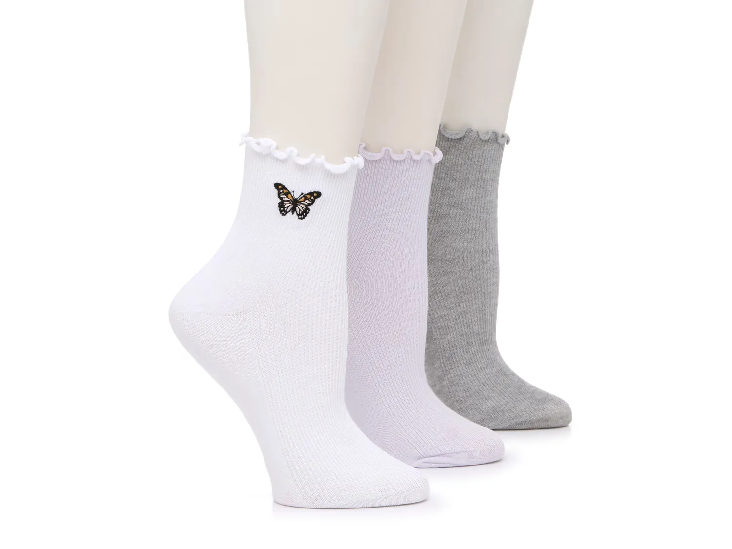 

Носки Butterfly Ruffle Women's Crew Socks - 3 Pack Steve Madden, цвет white_grey_lavender